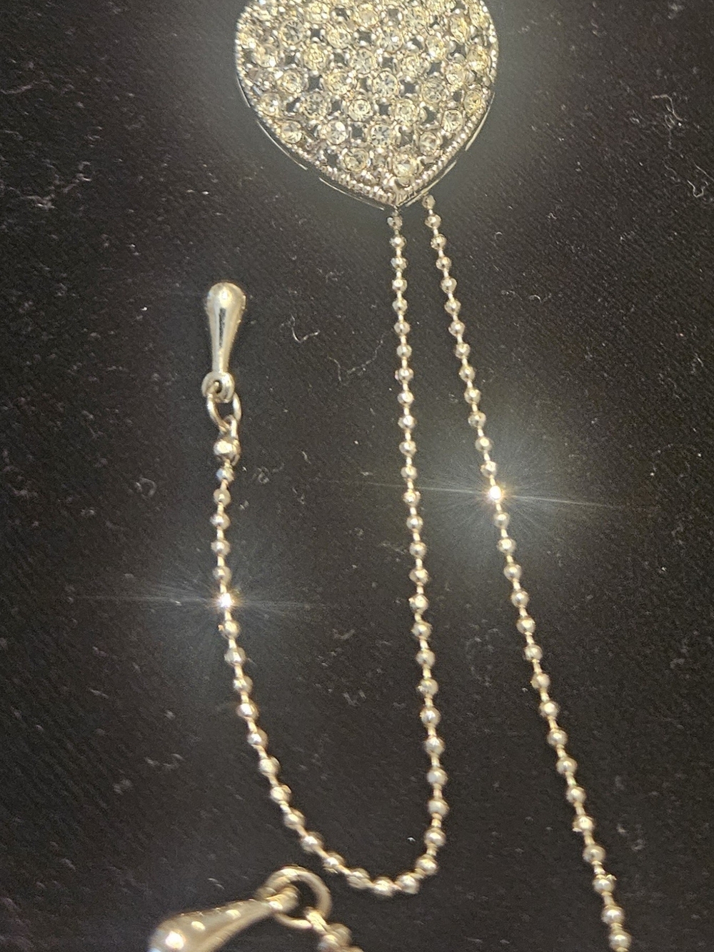 Silver Heart Pendant Necklace with Crystal Accents - Silver